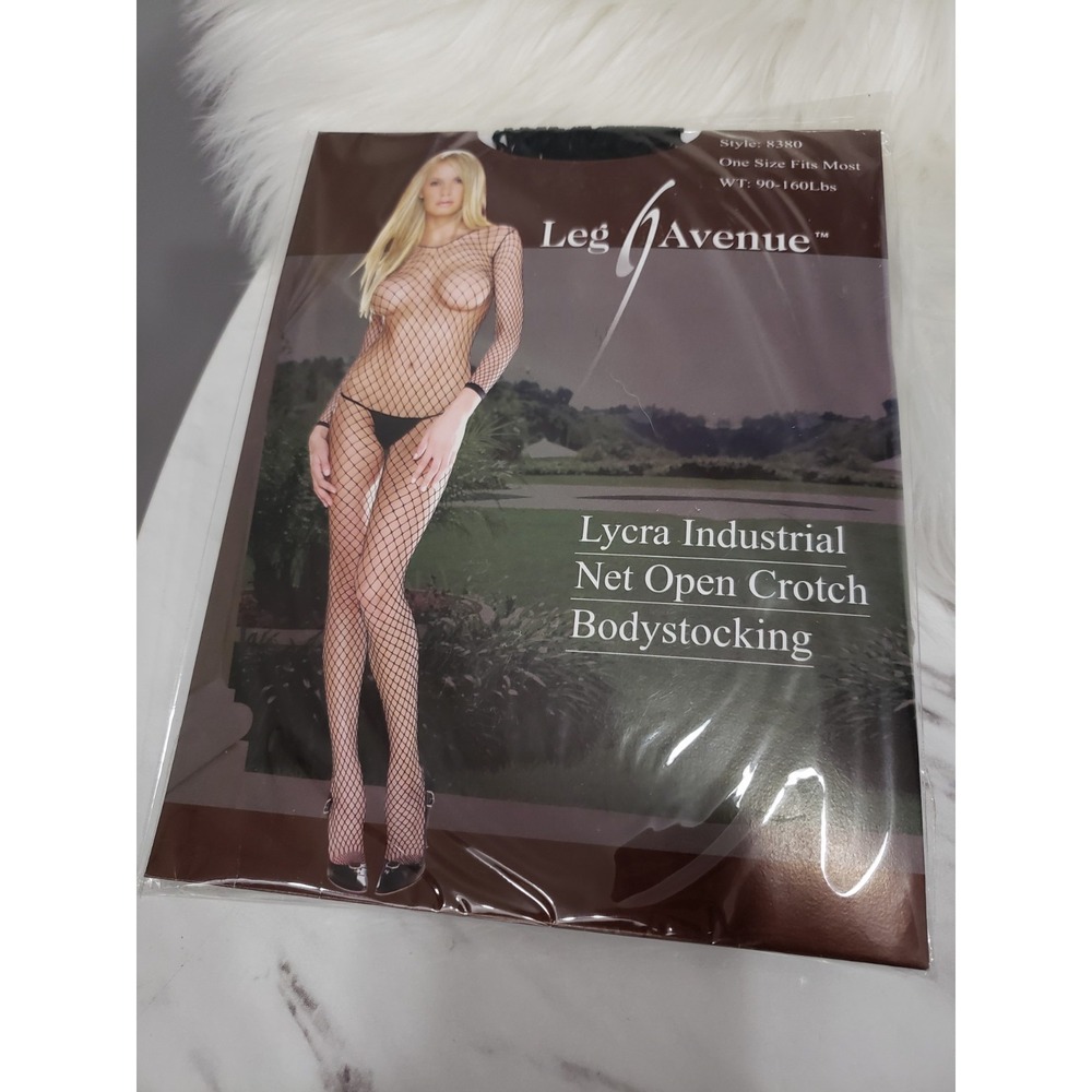 Fishnet / Fence Net Long Sleeve Lycra Bodystocking Leg Avenue 8380 BLACK OSFM